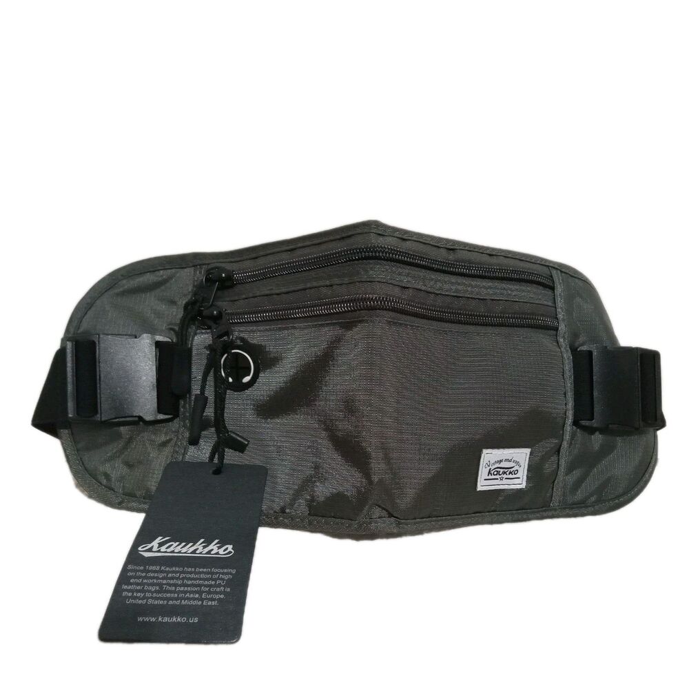 Kaukko Sling Crossbody Pack Belt Bag Multi Pockets Waist Pack Grey Adjustable